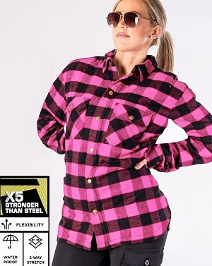 Lady Flannel Ce-zulassung. Premium Rosa Wasserdichtes Motorrad-hemd