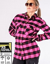 Lady Flannel Ce-zulassung. Premium Rosa Wasserdichtes Motorrad-hemd