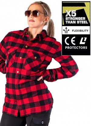 Damen Kevlar Hemd Flanell Rot Schwarz Ce 17092:2020 Mc Shirt - Mcv