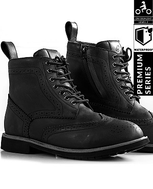 Black Officer Wp Brogue Bottes Mc ImpermÉables Noires Bottes