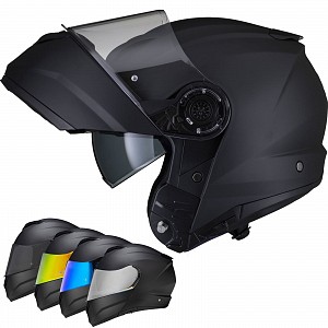 Casque De Moto Noir Optimus 908 Ii Flip Front Noir Mat Ouvrable